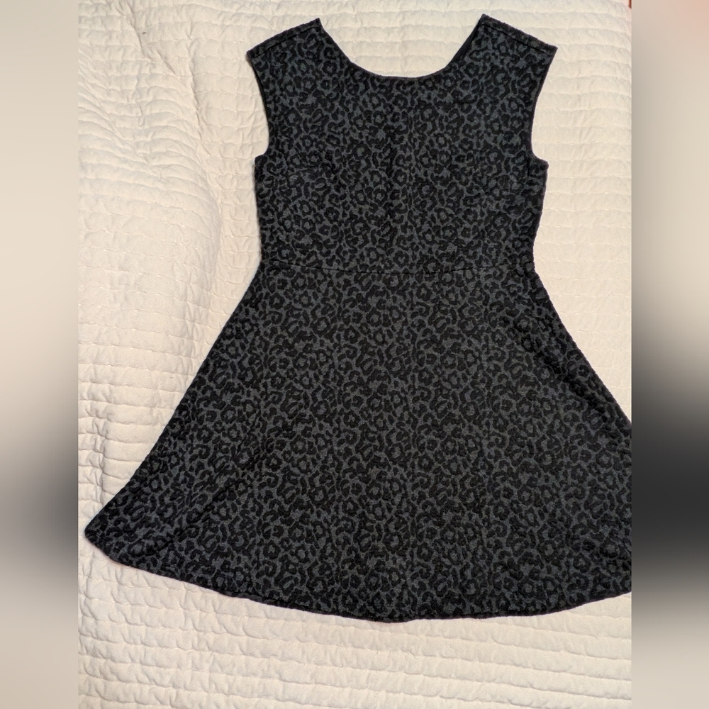 LOFT Black and Charcoal Leopard-Print Fit & Flare Dress